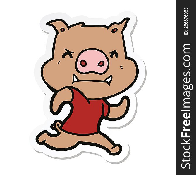 Sticker Of A Angry Cartoon Pig Running