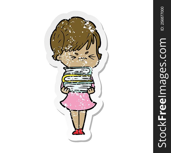 distressed sticker of a cartoon frustrated woman