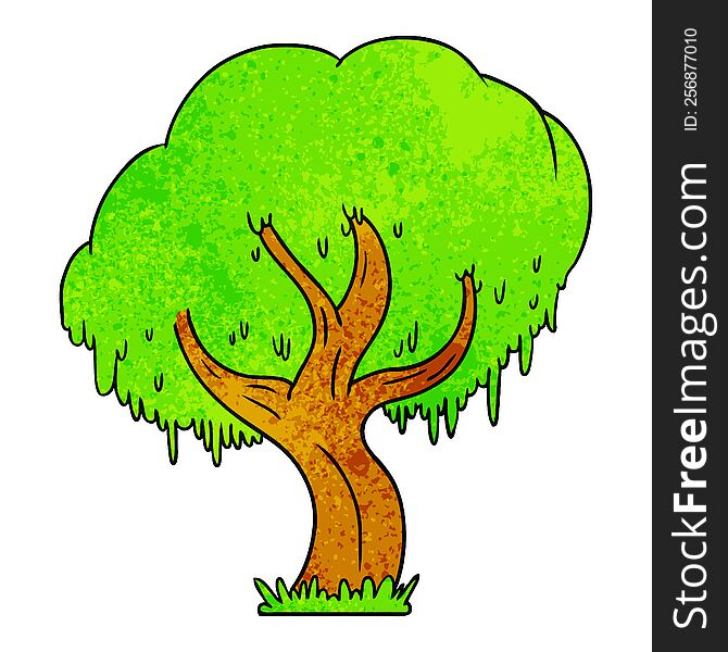 Textured Cartoon Doodle Of A Green Tree