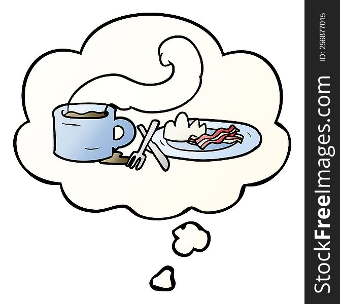 cartoon breakfast with thought bubble in smooth gradient style