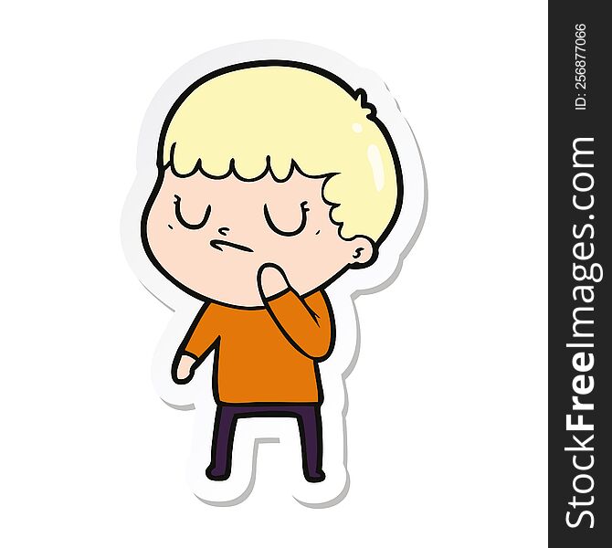 Sticker Of A Cartoon Grumpy Boy