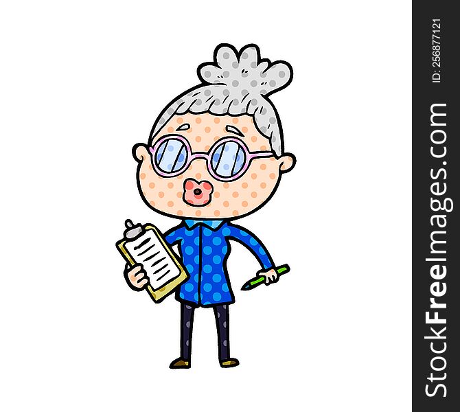 cartoon manager woman wearing spectacles. cartoon manager woman wearing spectacles