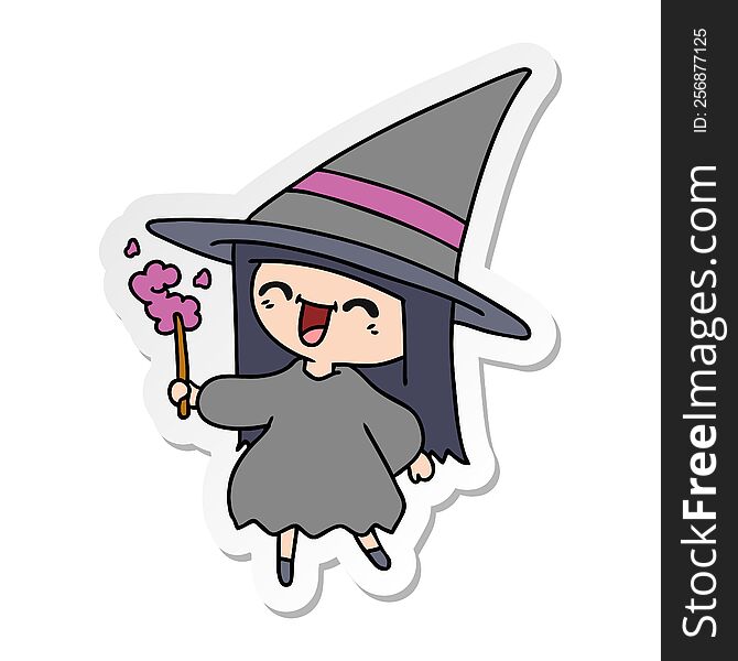 Sticker Cartoon Of Cute Kawaii Witch