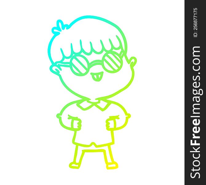 Cold Gradient Line Drawing Cartoon Boy Wearing Spectacles