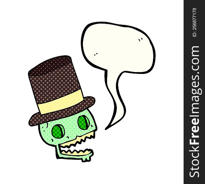 freehand drawn comic book speech bubble cartoon laughing skull in top hat