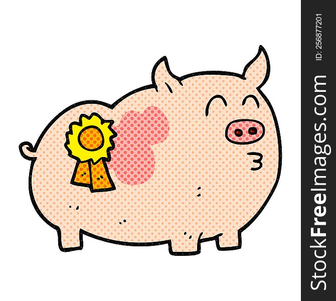 freehand drawn cartoon prize winning pig