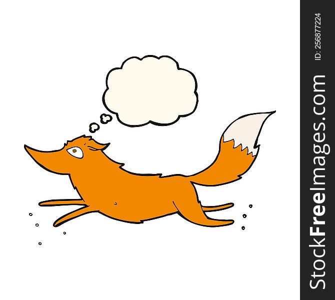 Cartoon Fox Running With Thought Bubble