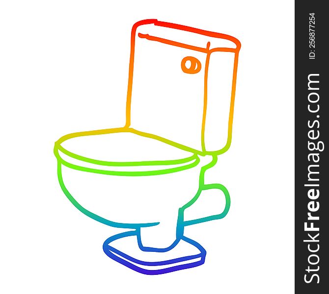 rainbow gradient line drawing of a cartoon golden toilet