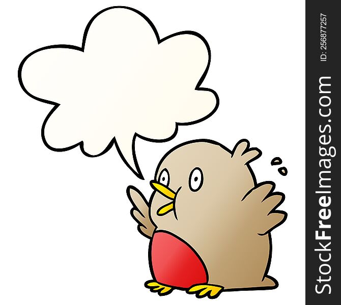 cartoon over excited robin with speech bubble in smooth gradient style