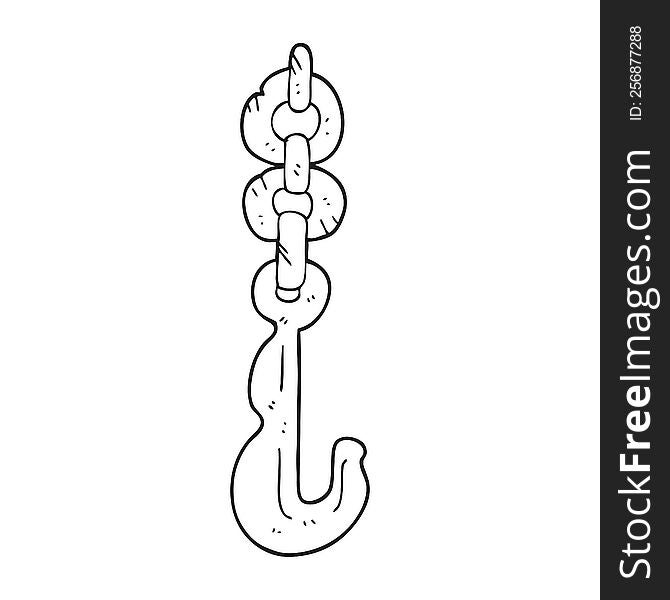 freehand drawn black and white cartoon hook and chain