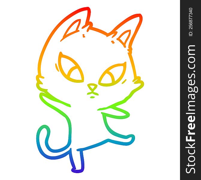 rainbow gradient line drawing of a confused cartoon cat