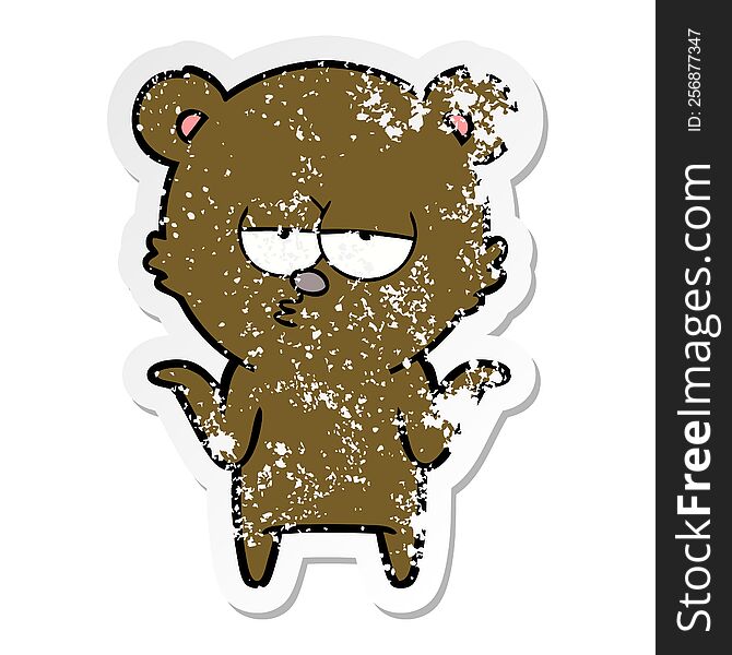 distressed sticker of a bored bear cartoon shrugging