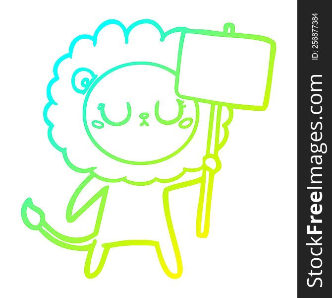 cold gradient line drawing of a cartoon lion with protest sign