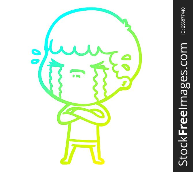 cold gradient line drawing cartoon man crying