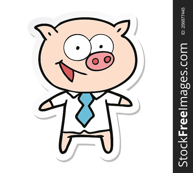 sticker of a cheerful pig in office clothes