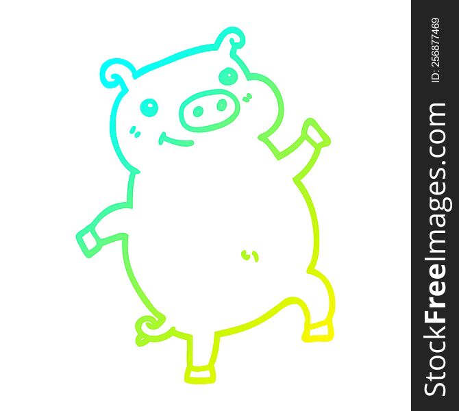cold gradient line drawing of a cartoon dancing pig