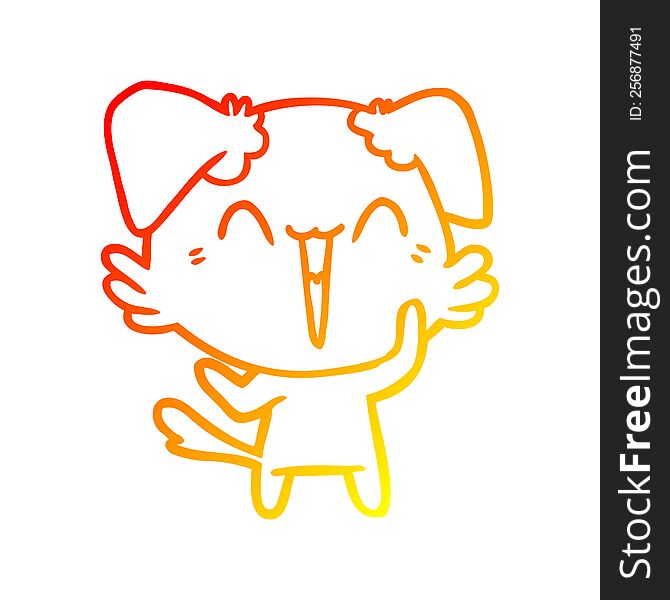 warm gradient line drawing of a happy little dog cartoon
