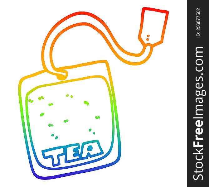 rainbow gradient line drawing of a cartoon tea bag