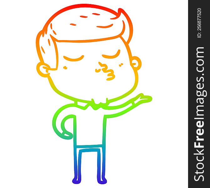 Rainbow Gradient Line Drawing Cartoon Model Guy Pouting