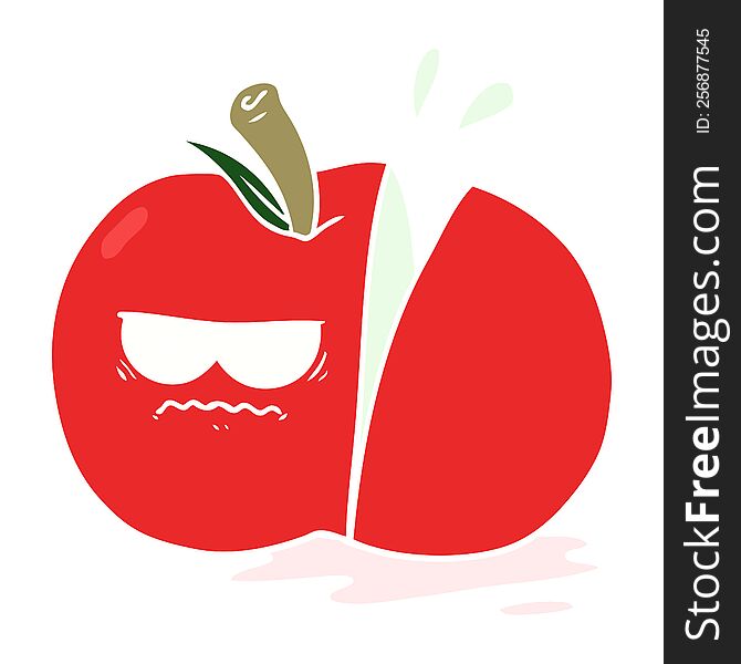 flat color style cartoon angry sliced apple