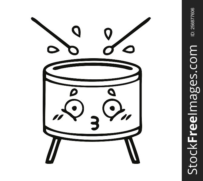 line drawing cartoon of a drum. line drawing cartoon of a drum