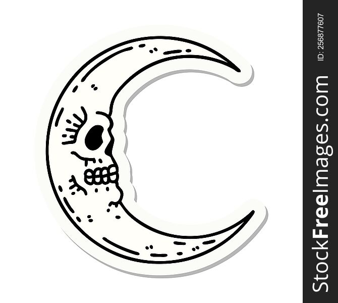 tattoo style sticker of a skull moon