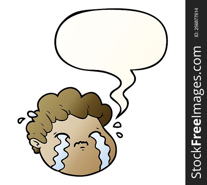 Cartoon Crying Boy And Speech Bubble In Smooth Gradient Style