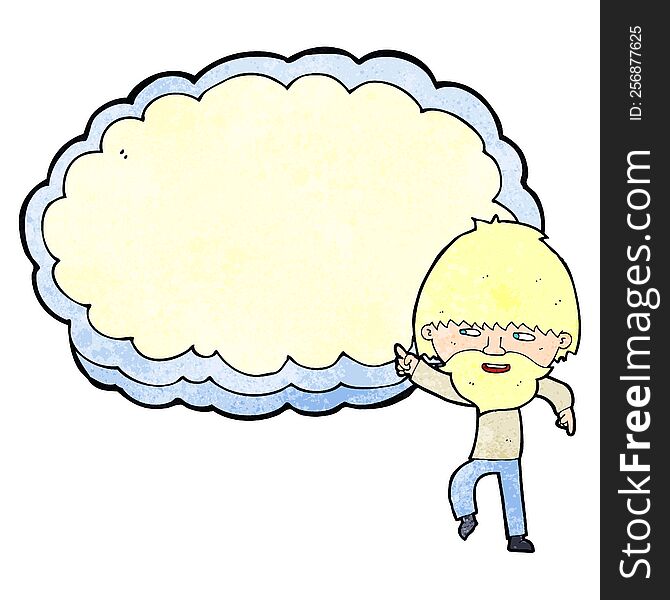 cartoon man pointing at text cloud space