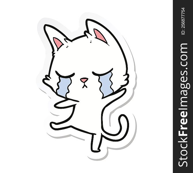 Sticker Of A Crying Cartoon Cat Performing A Dance