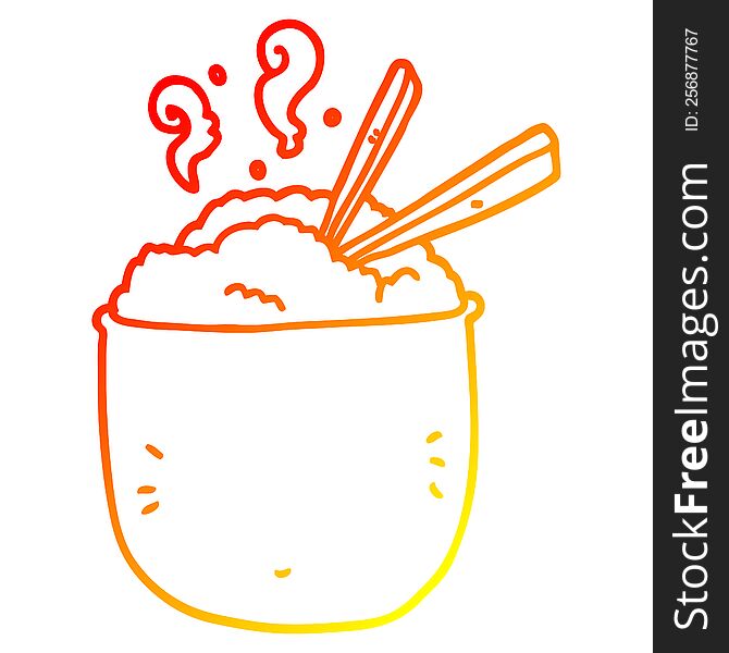 warm gradient line drawing of a cartoon bowl of rice