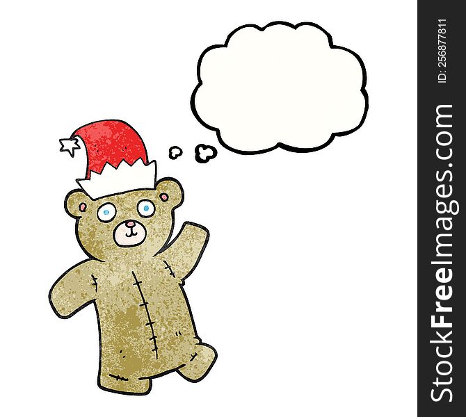 Thought Bubble Textured Cartoon Teddy Bear Wearing Christmas Hat