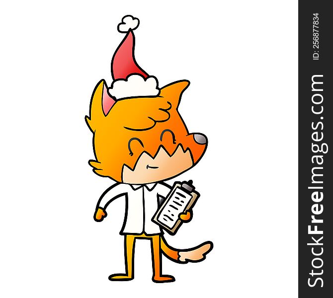 Gradient Cartoon Of A Friendly Fox Manager Wearing Santa Hat