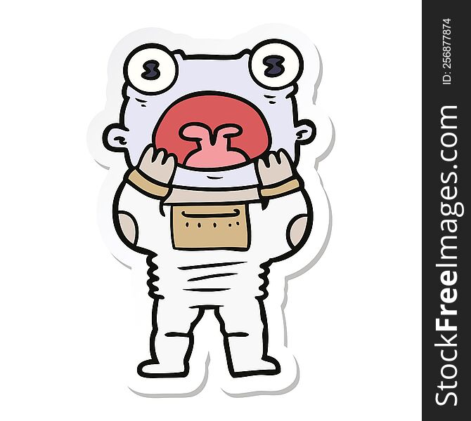 Sticker Of A Cartoon Alien Gasping In Surprise