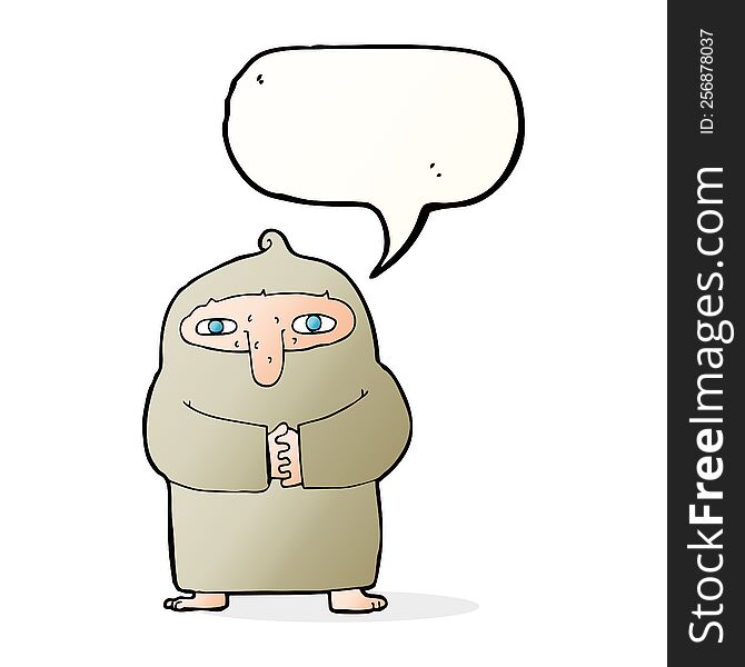 cartoon monk in robe with speech bubble