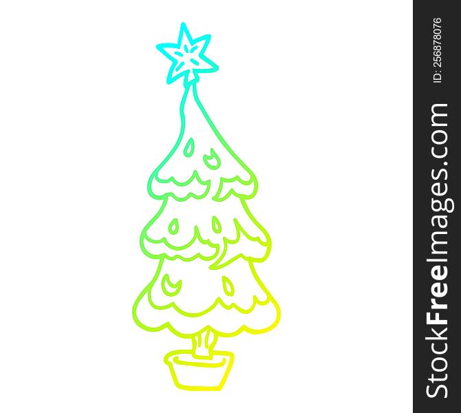 cold gradient line drawing cartoon snowy christmas tree