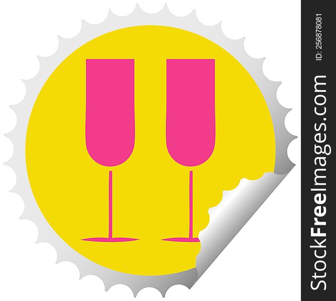 circular peeling sticker cartoon of a champagne flutes