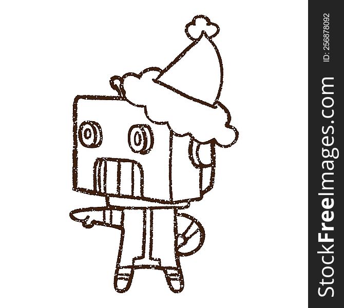 Festive Robot Charcoal Drawing