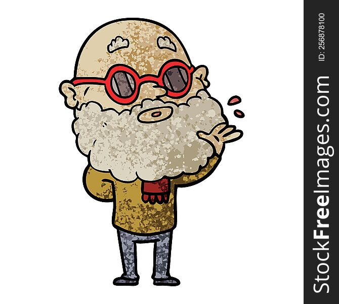 cartoon curious man with beard and sunglasses. cartoon curious man with beard and sunglasses
