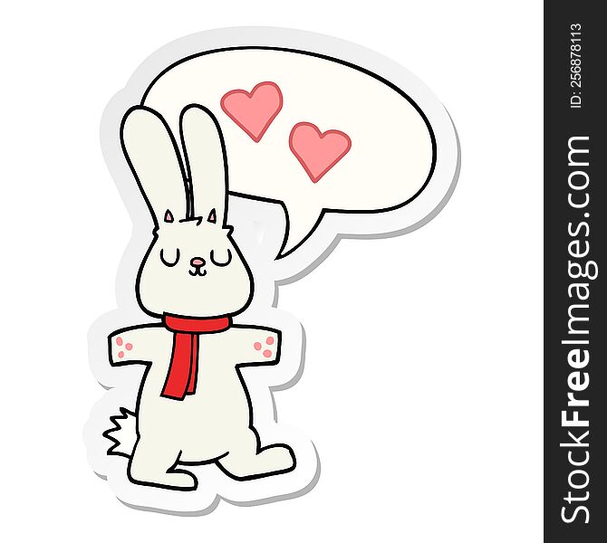 Cartoon Rabbit In Love And Speech Bubble Sticker