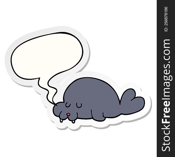Cartoon Walrus And Speech Bubble Sticker