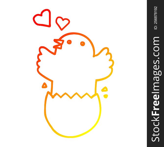 warm gradient line drawing of a cute hatching chick cartoon