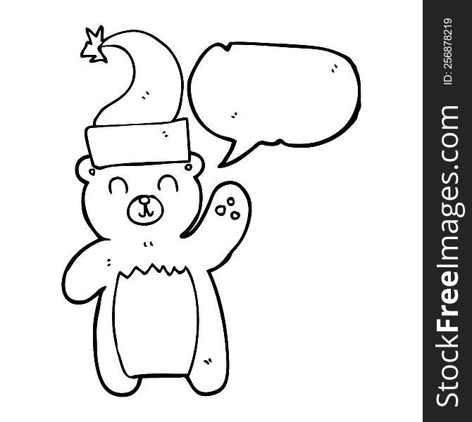 freehand drawing of a speech bubble cartoon teddy bear waving