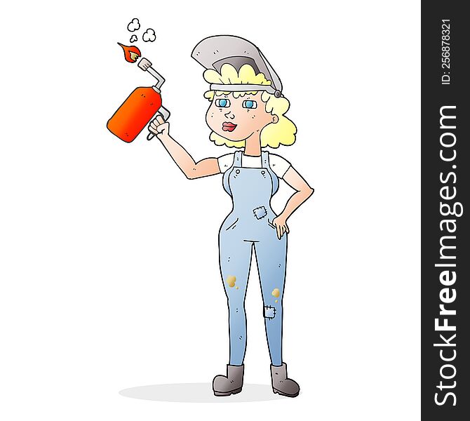 freehand drawn cartoon woman welding