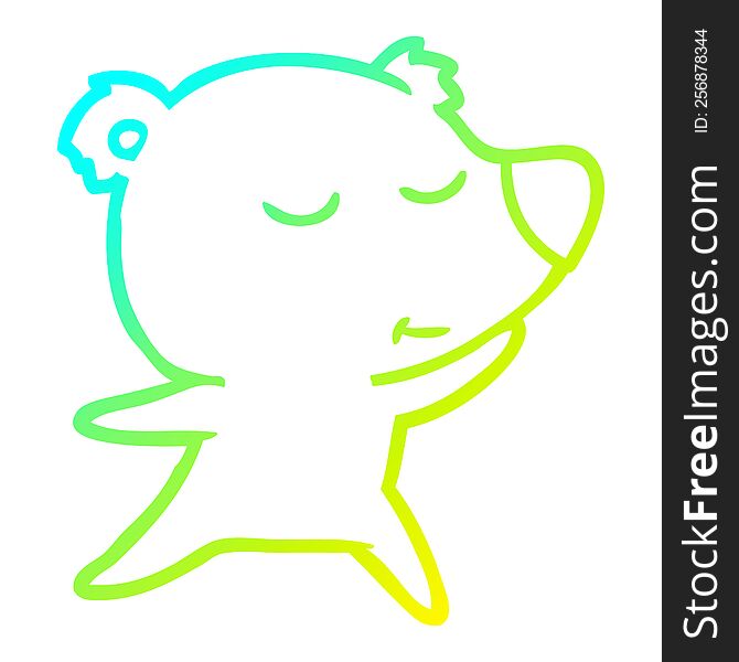 cold gradient line drawing of a happy cartoon polar bear dancing