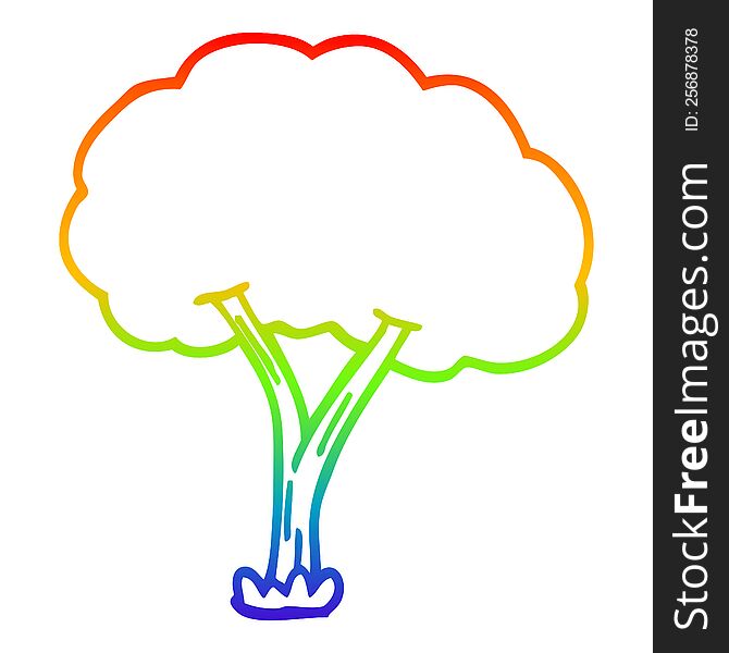 rainbow gradient line drawing of a cartoon blooming tree