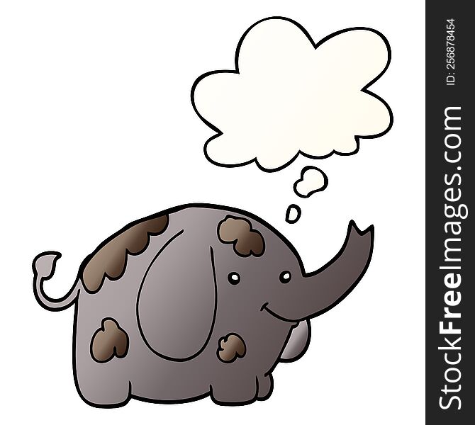 Cartoon Elephant And Thought Bubble In Smooth Gradient Style