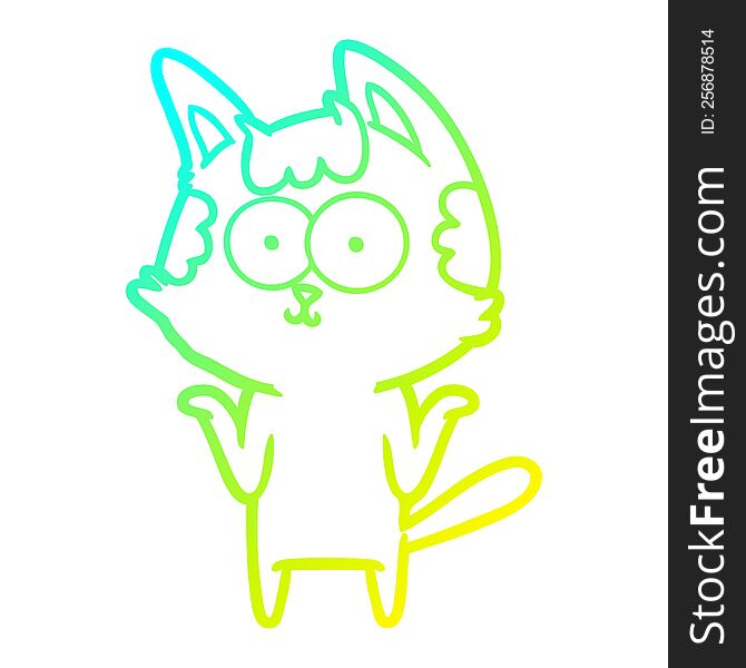 Cold Gradient Line Drawing Happy Cartoon Cat Shrugging;shoulders