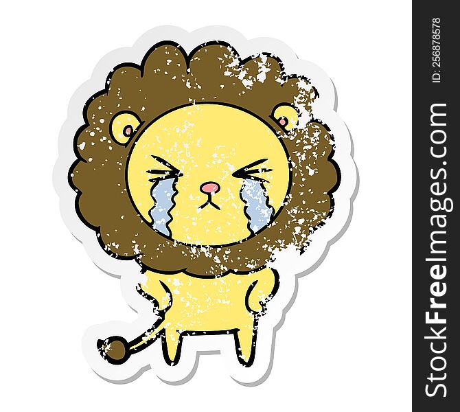 Distressed Sticker Of A Cartoon Crying Lion