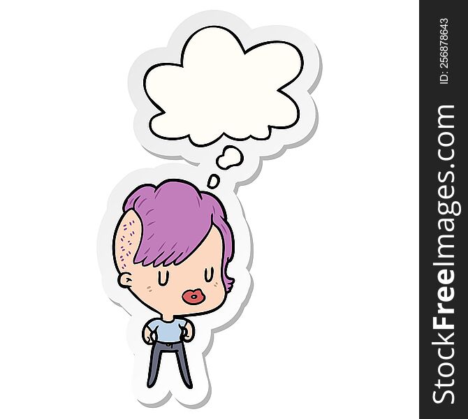 cartoon girl with thought bubble as a printed sticker