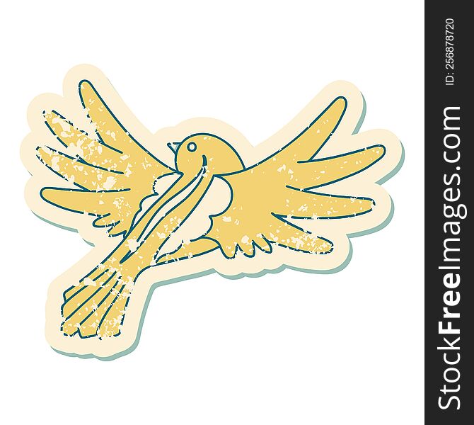 Distressed Sticker Tattoo Style Icon Of A Flying Bird